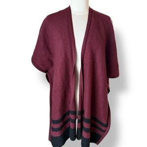 L.L. Bean 100% Lambs Wool Blanket Wrap Sweater Cardigan Shawl Bordeaux Black OS